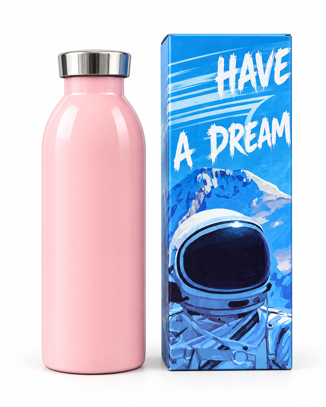 Pink water bottle with Have A Dream gift box