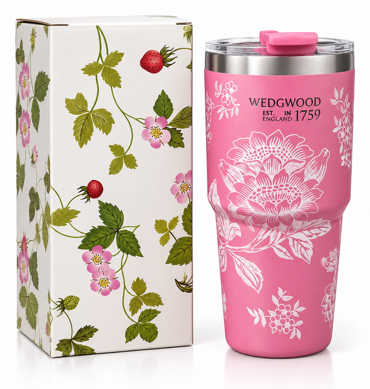 Pink Wedgwood tumbler promotional features and specifications