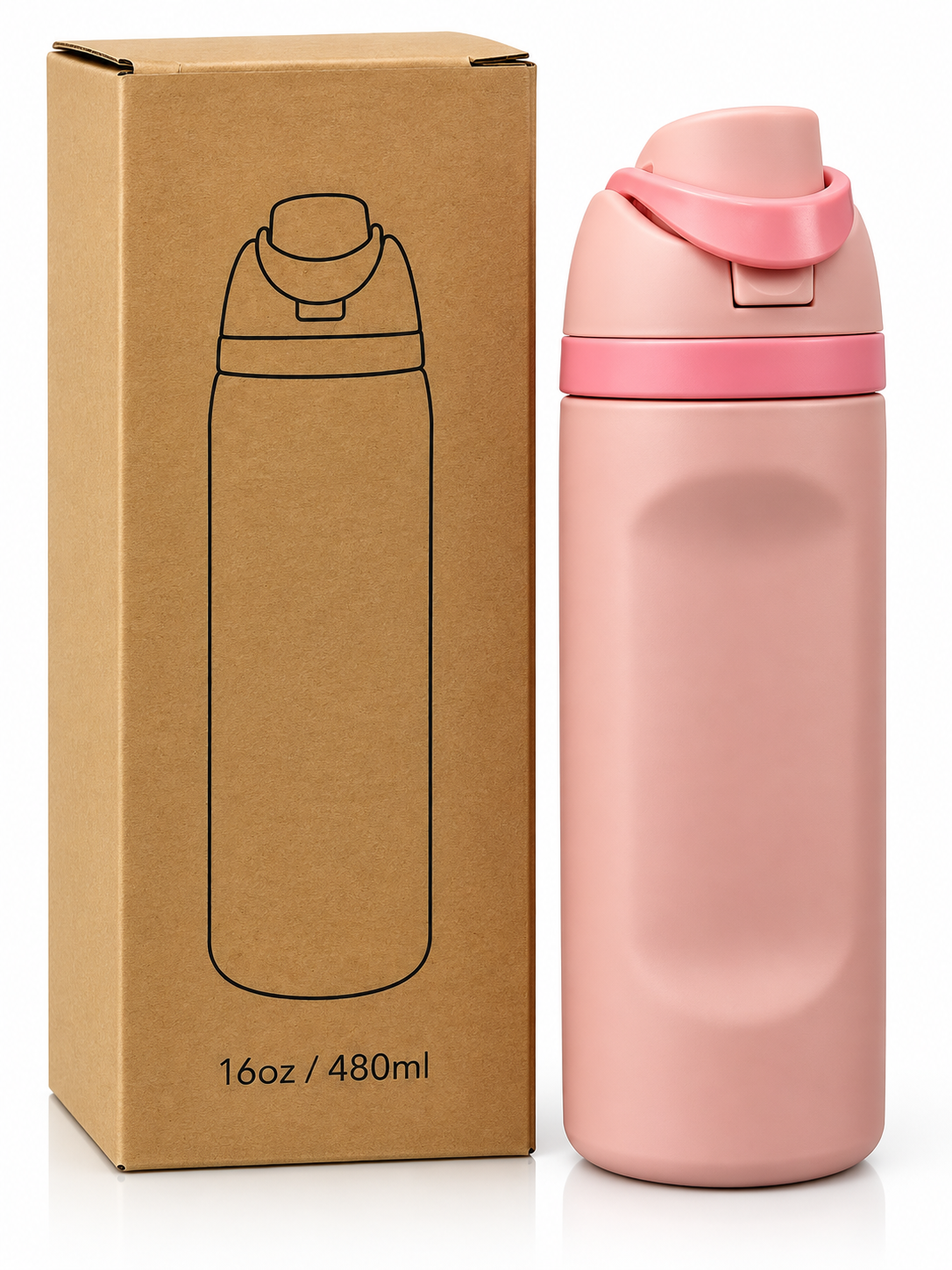 Pink insulated water bottle and box