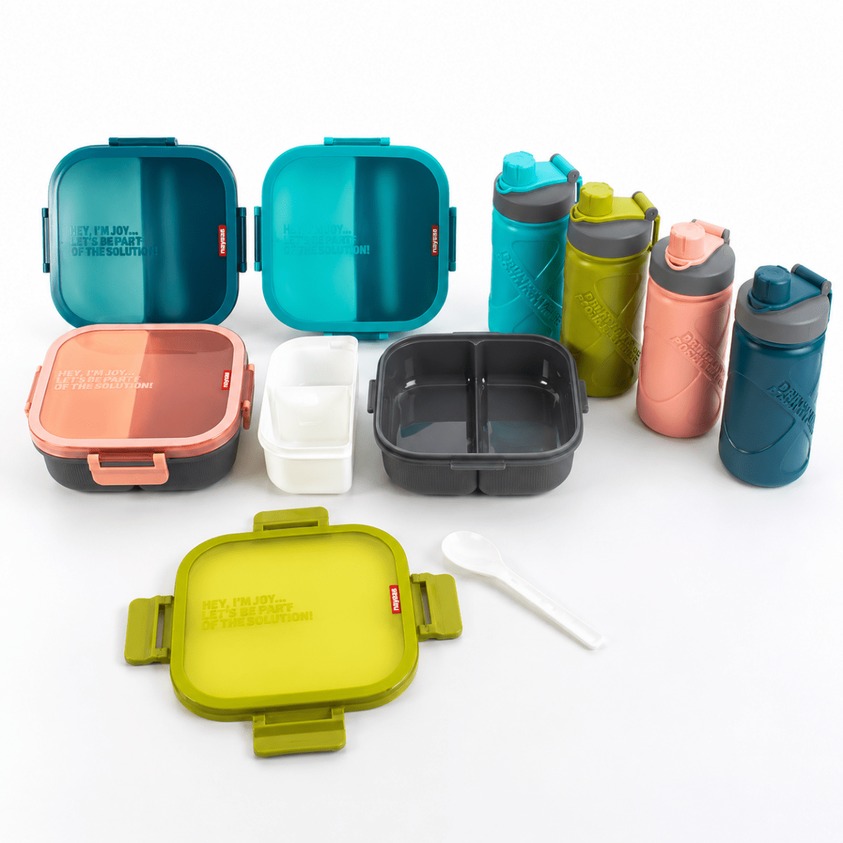 2PC 3 Compartment Square Bento Lunchbox Set - 1100ml Lunchbox + 550ml Bottle - Home Phase