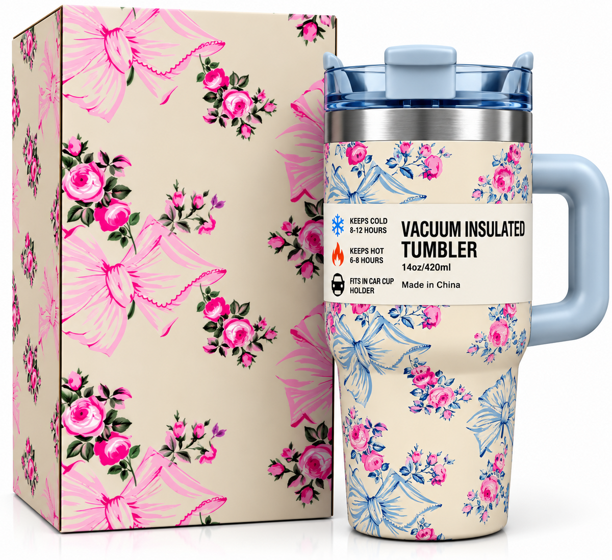 Cream floral bow tumbler specifications and features