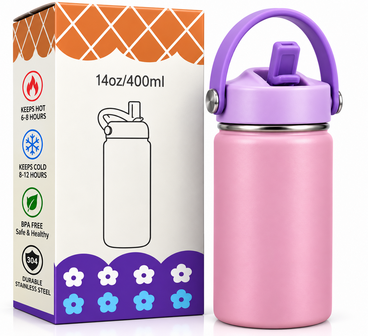 Pink and purple insulated bottle with gift box