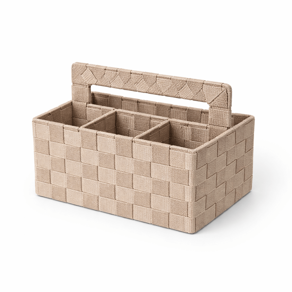 4 Compartment Woven Organizer With Handle - Home Phase