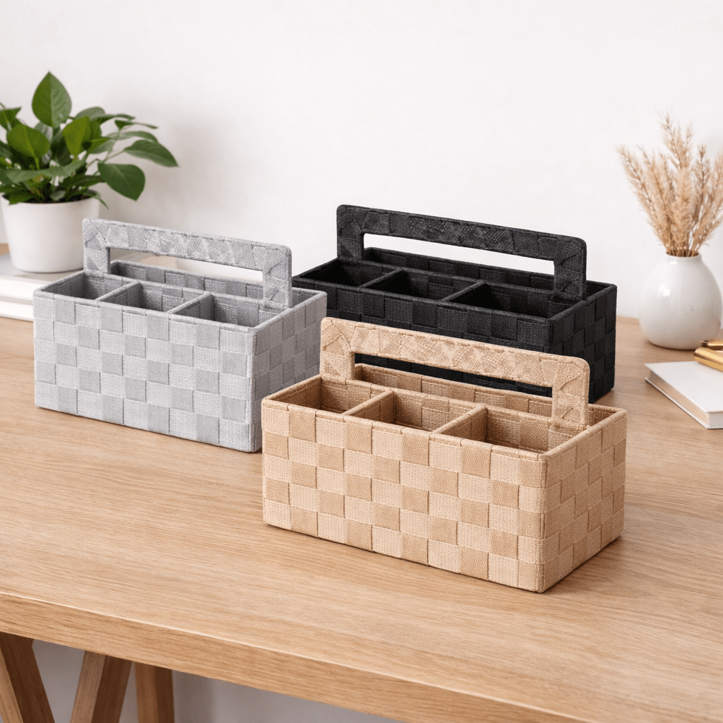 4 Compartment Woven Organizer With Handle - Home Phase