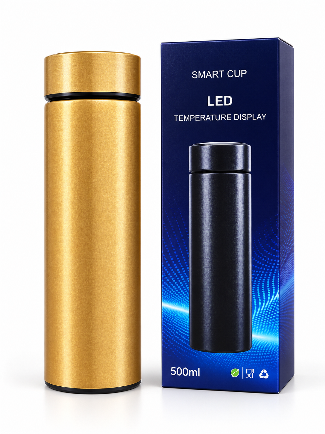 Gold 500ml smart LED temperature display vacuum bottle with box