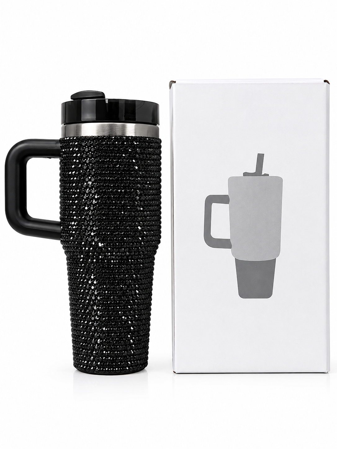 Black rhinestone stainless steel tumbler with handle and gift box