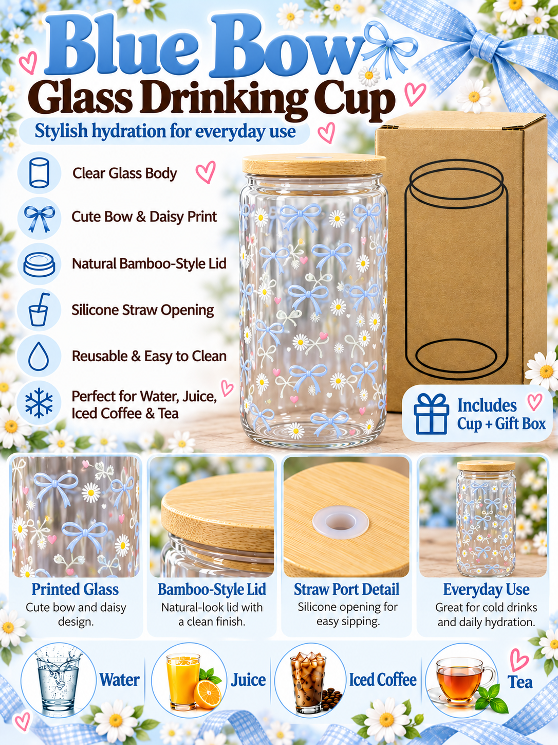 Blue bow cup product details