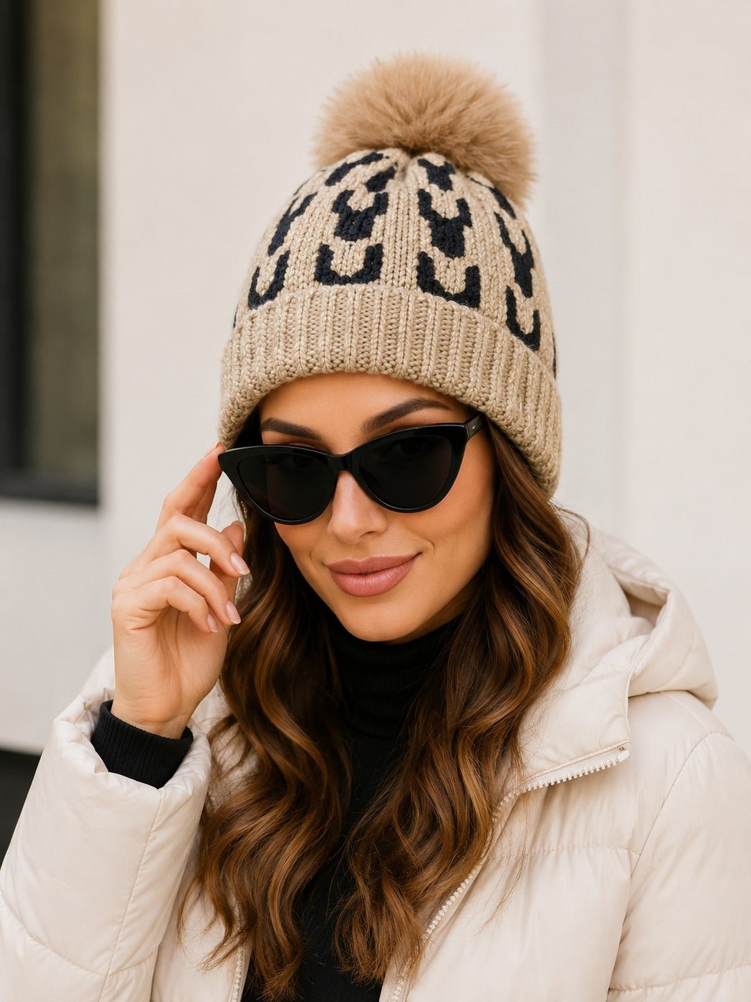 Biege Fluffy Faux Fur Pom Pom Beanie - StylePhase SA