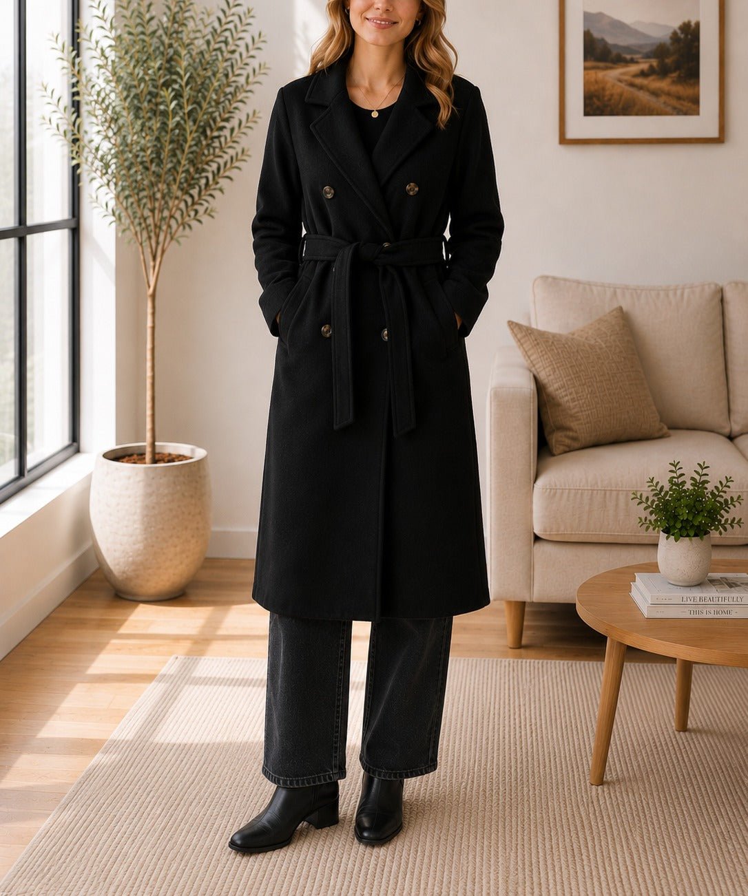 Black Double Breast Lined Trench Coat - StylePhase SA