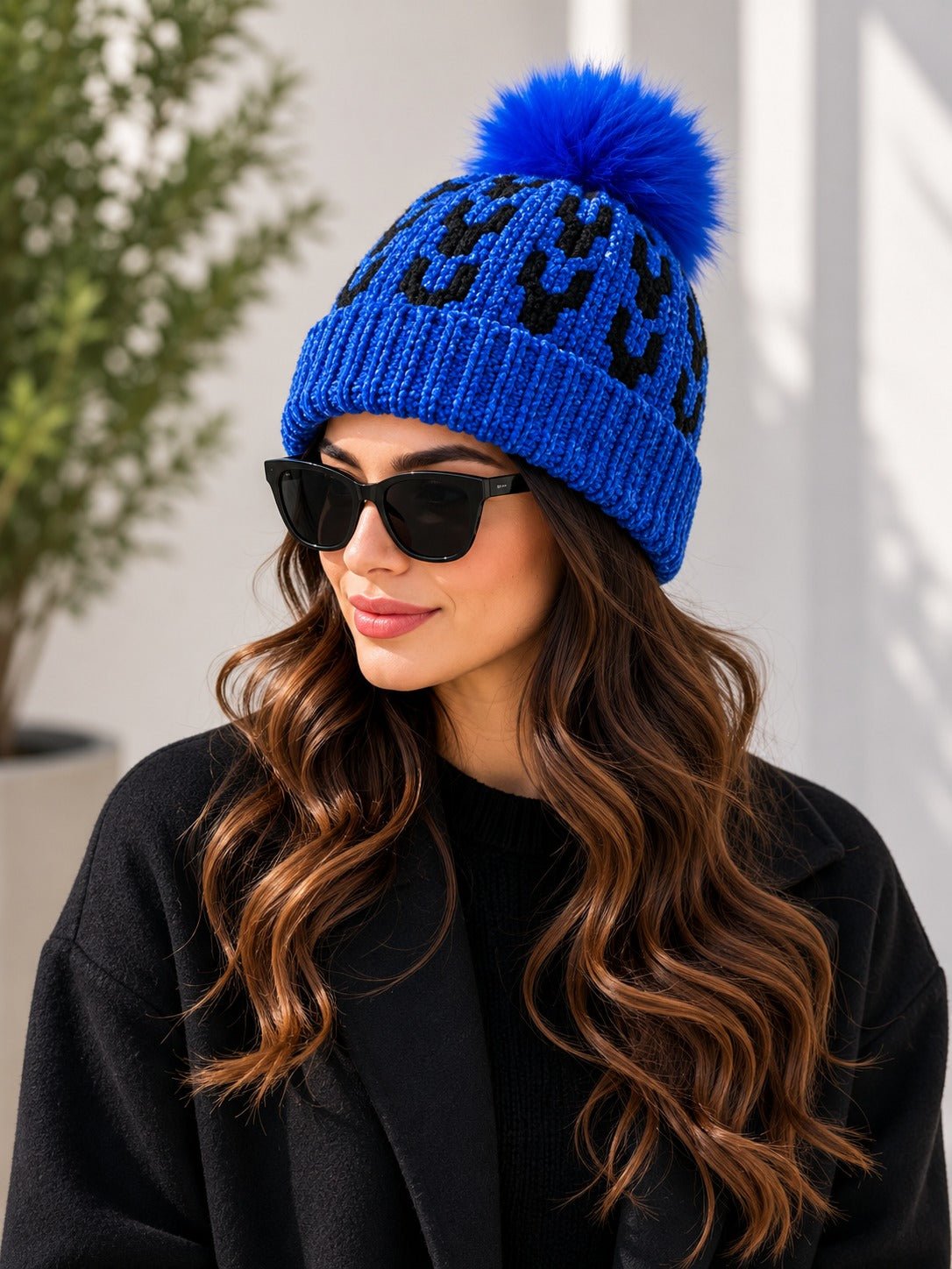 Blue Fluffy Faux Fur Pom Beanie - StylePhase SA