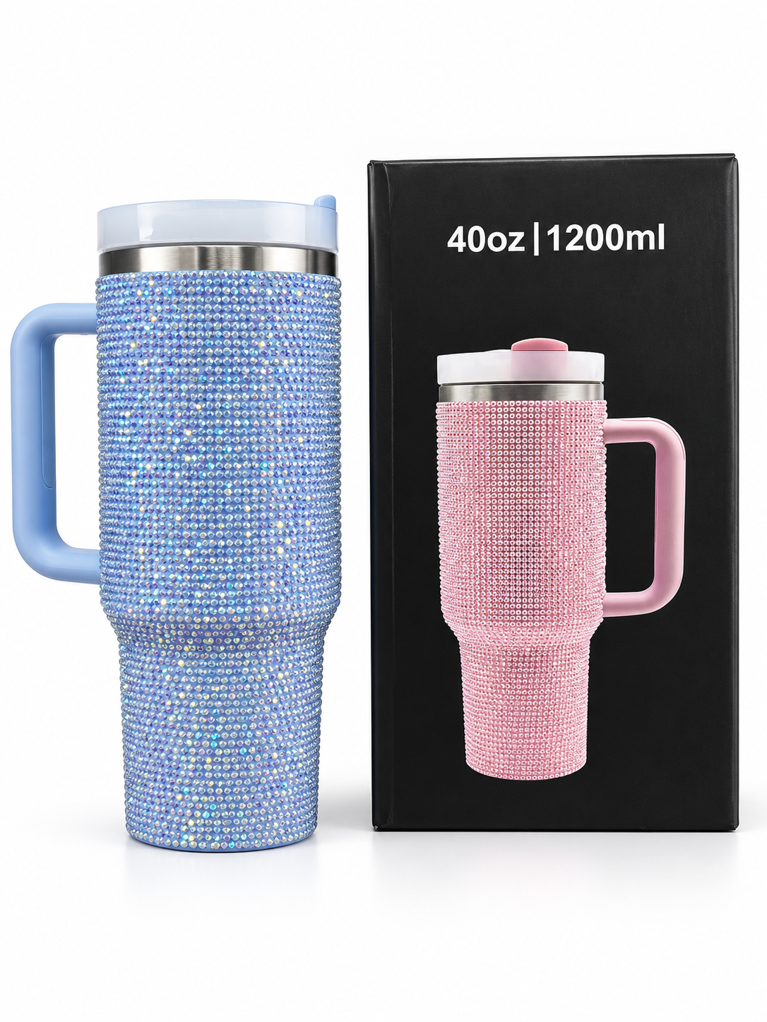 Blue sparkle bling 40 oz vacuum insulated tumbler with gift box