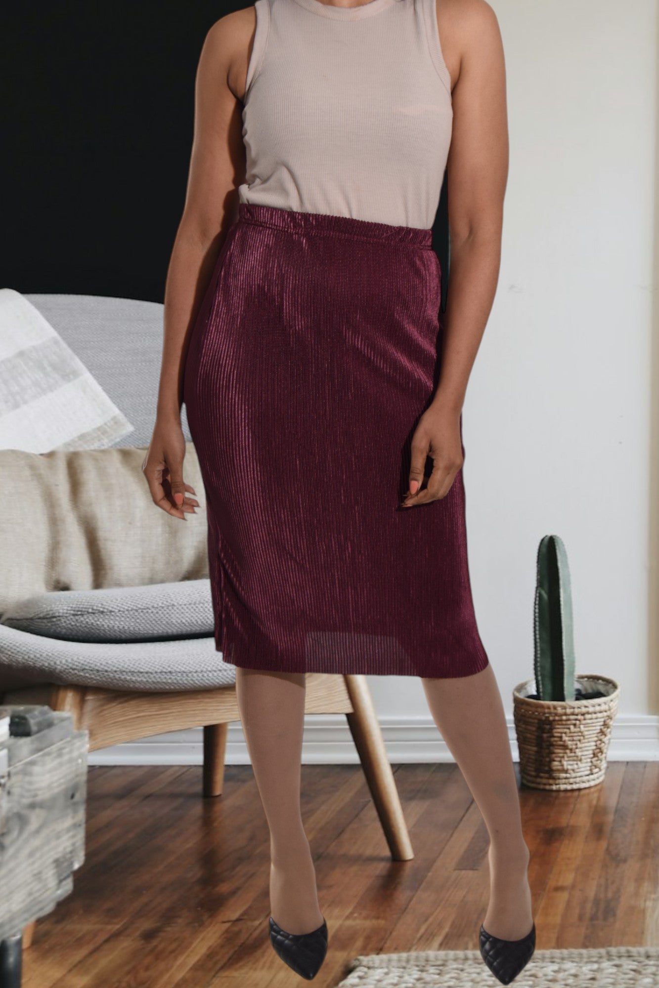 Burgundy Plisse Midi Skirt - StylePhase SA