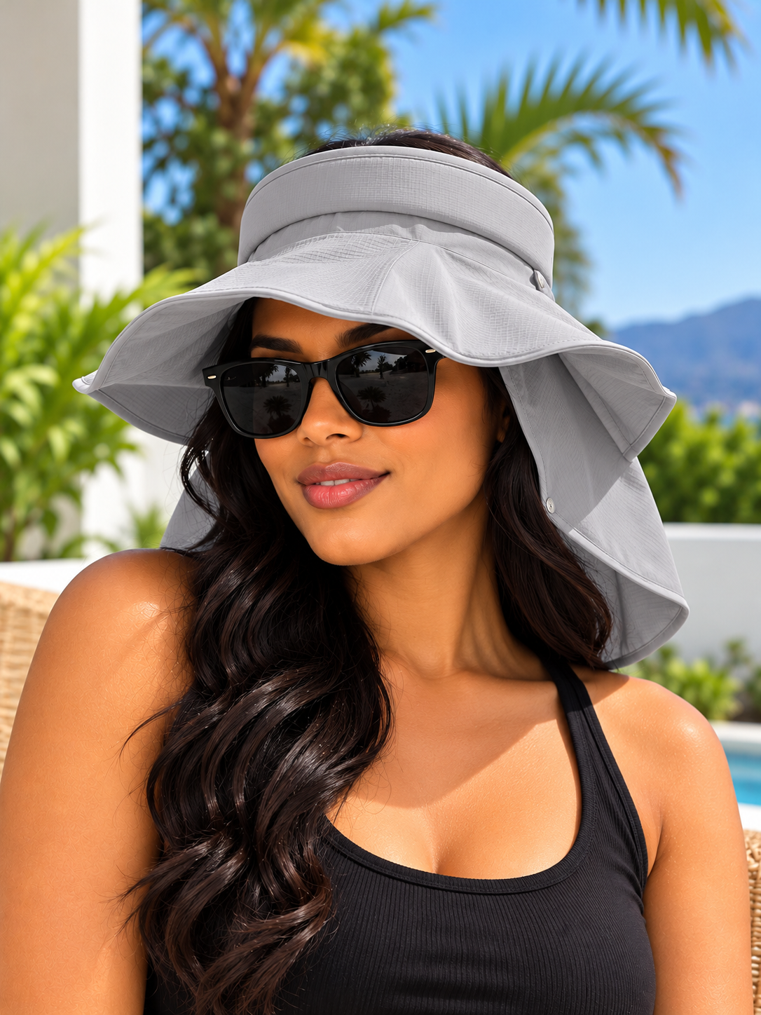 Grey wide brim sun visor front view