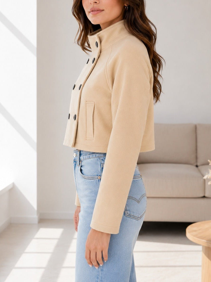 Ladies Beige Double Breasted Crop Jacket - StylePhase SA