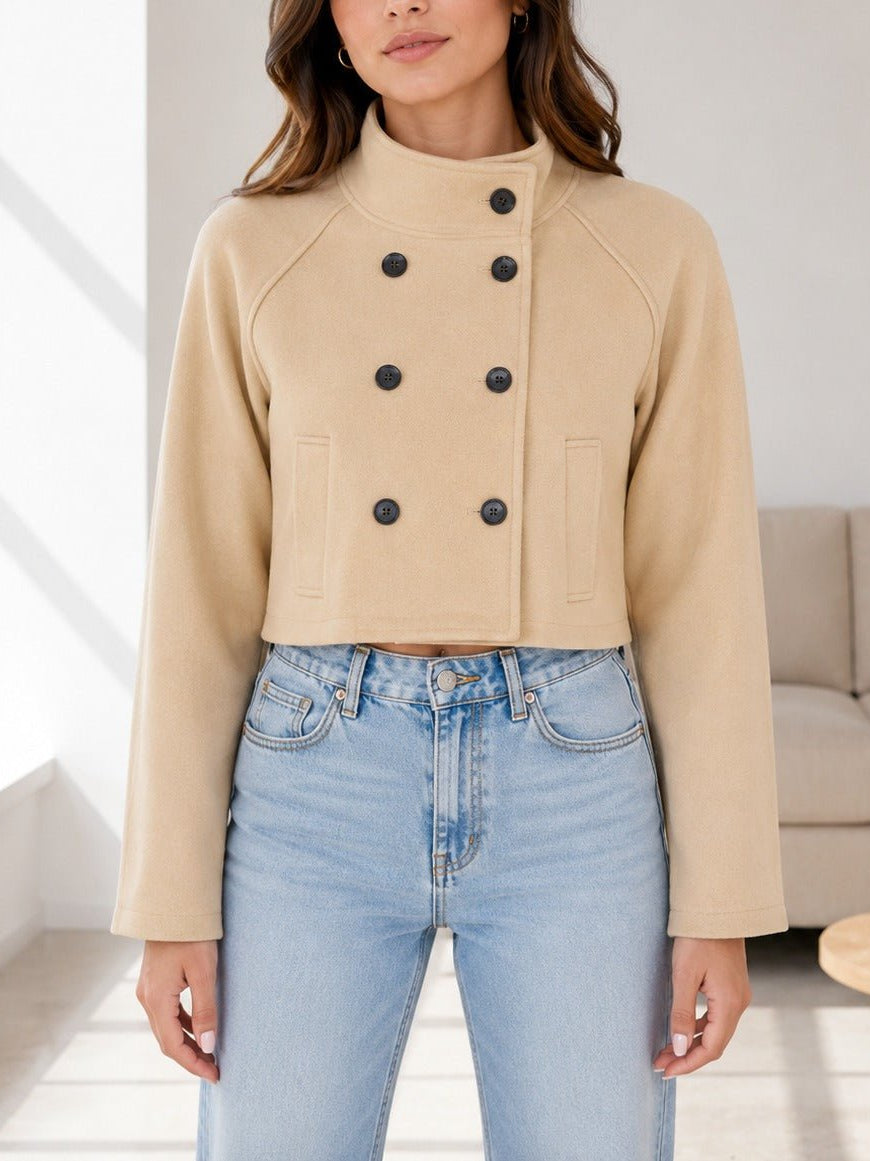 Ladies Beige Double Breasted Crop Jacket - StylePhase SA