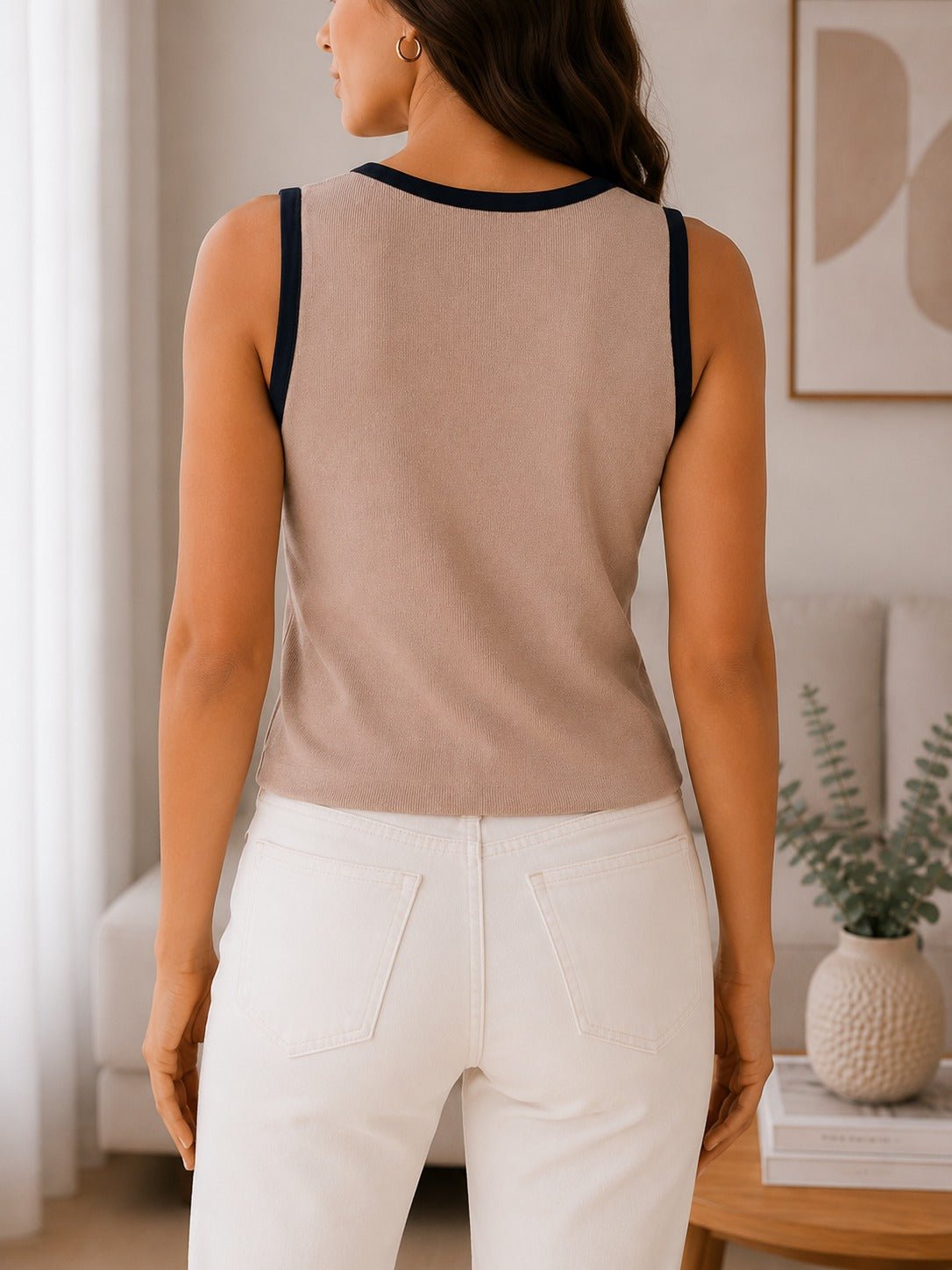 Ladies Beige Knitwear Sleeveless Tank Top - StylePhase SA