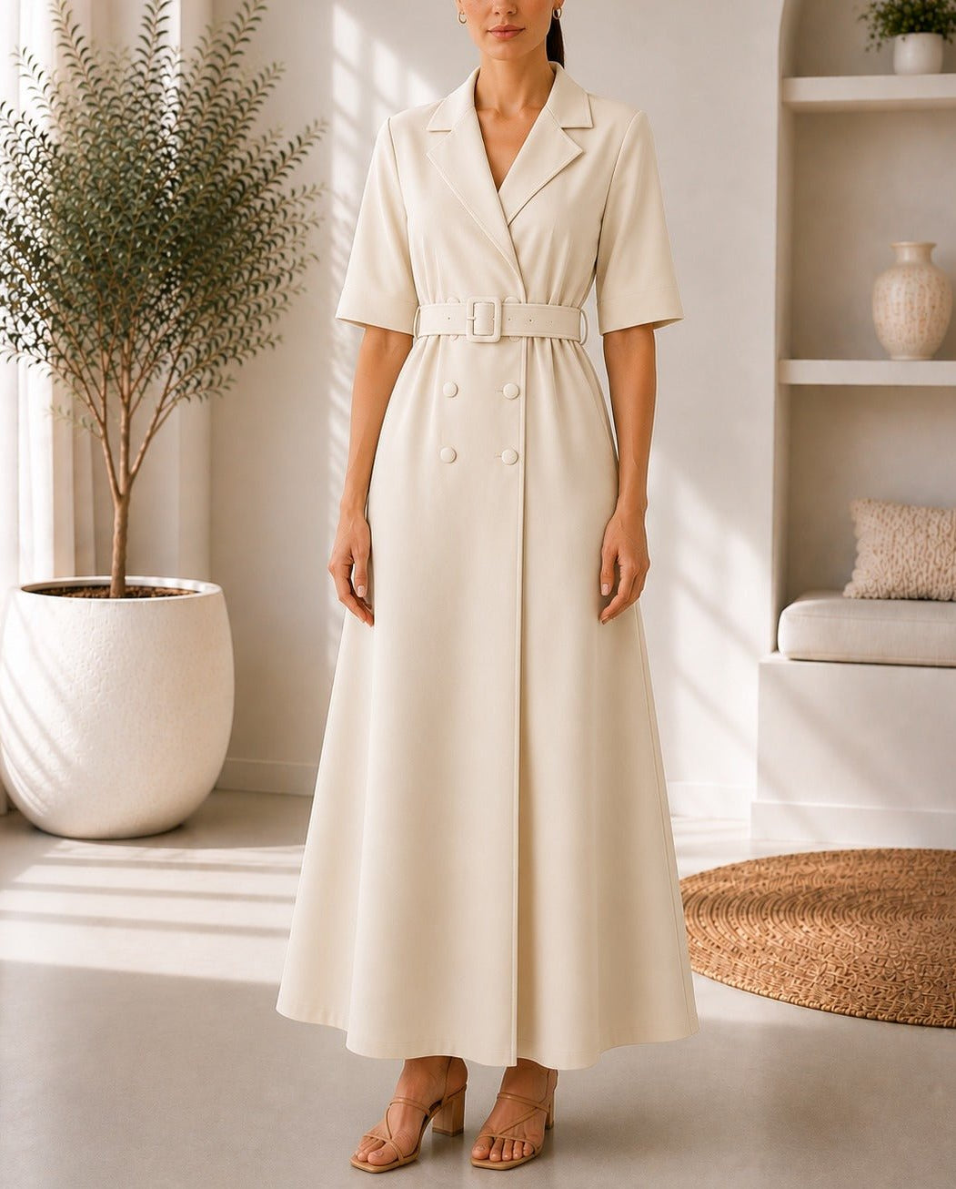 Ladies Beige New Feeling Double Breast Dress - StylePhase SA