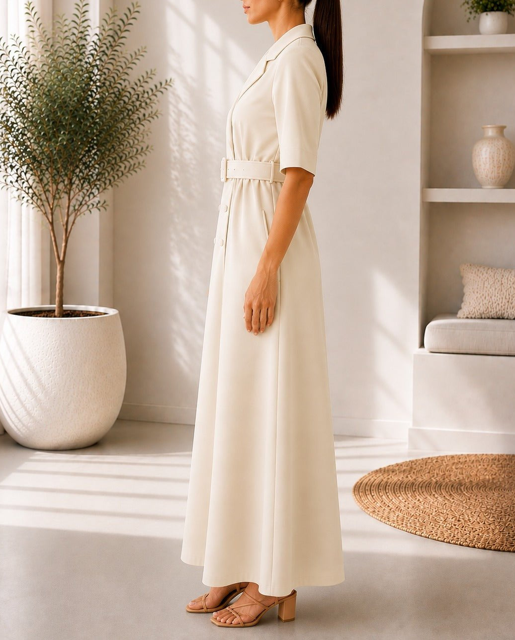 Ladies Beige New Feeling Double Breast Dress - StylePhase SA