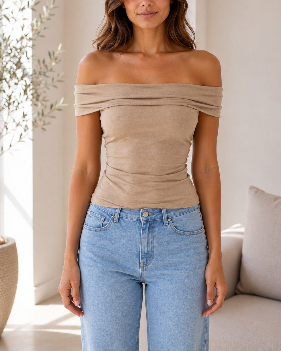 Ladies Beige Off Shoulder New Feeling Top - StylePhase SA