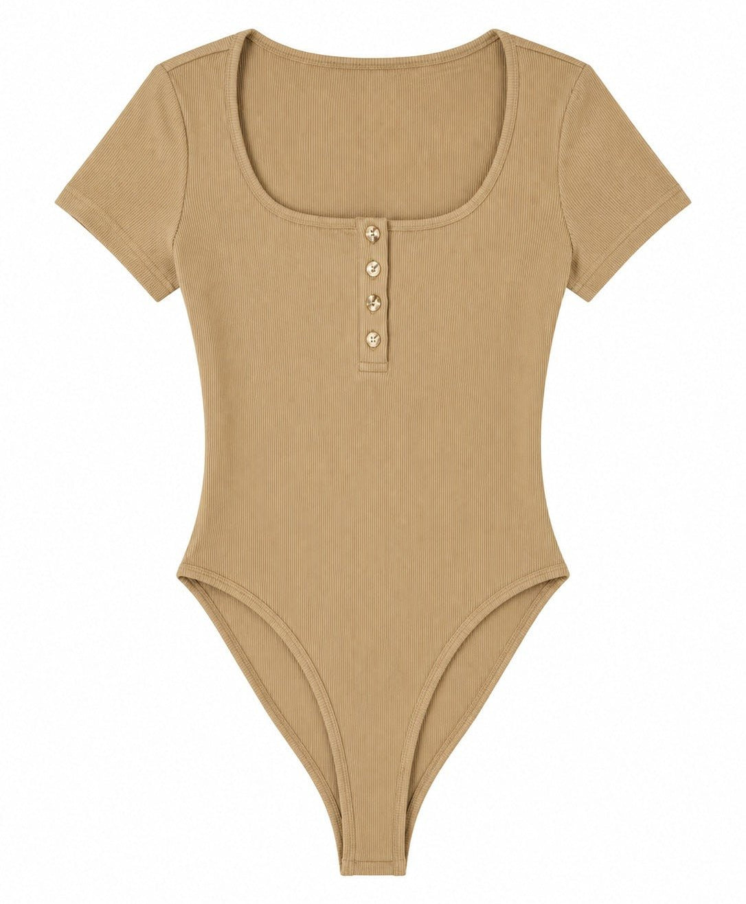 Ladies Beige Ribbed Short Sleeve Bodysuit - StylePhase SA
