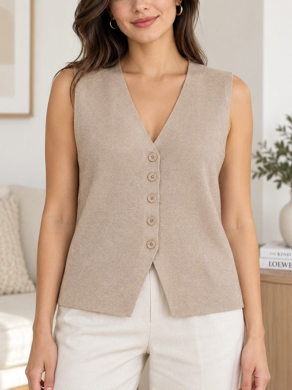 Ladies Beige Sleeveless Jersey Top - StylePhase SA