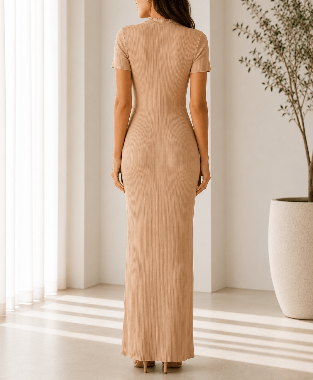 Ladies Beige Textured Maxi Dress - StylePhase SA