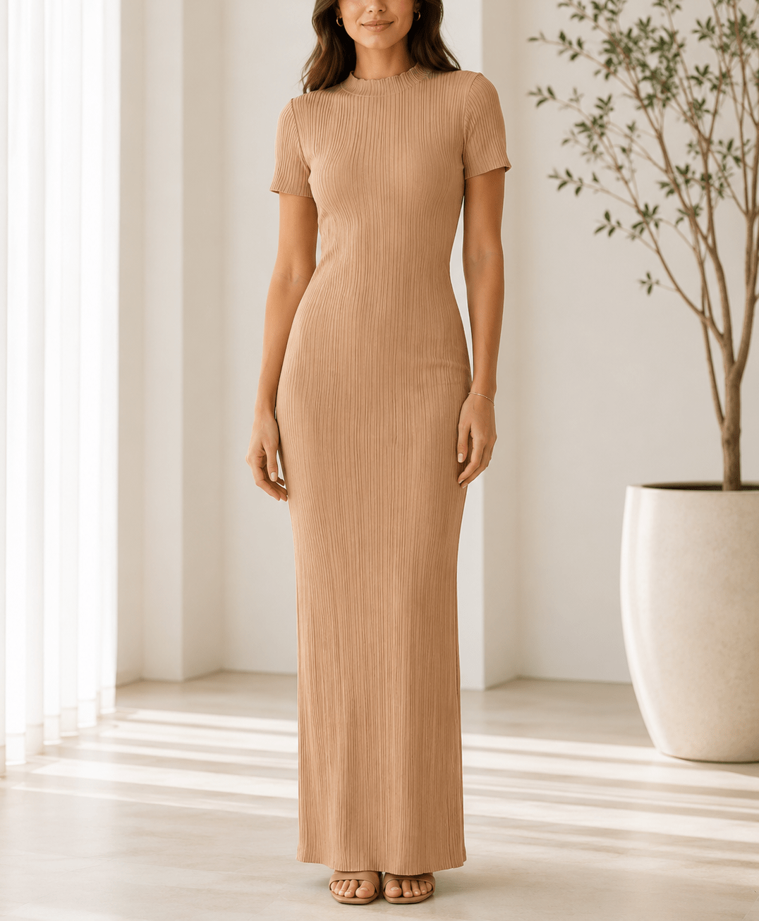 Ladies Beige Textured Maxi Dress - StylePhase SA