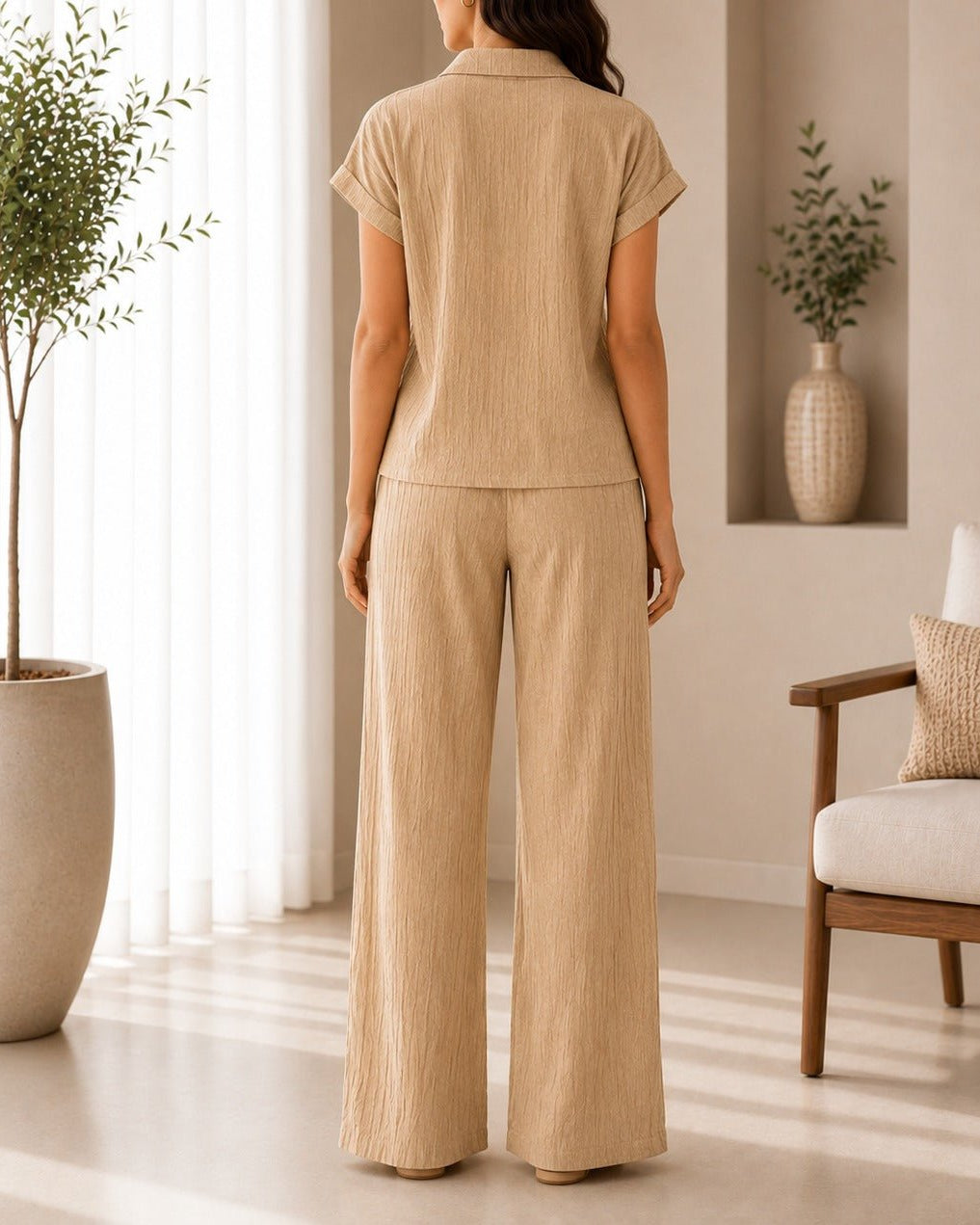 Ladies Beige Textured Two-piece New Feeling Set - StylePhase SA