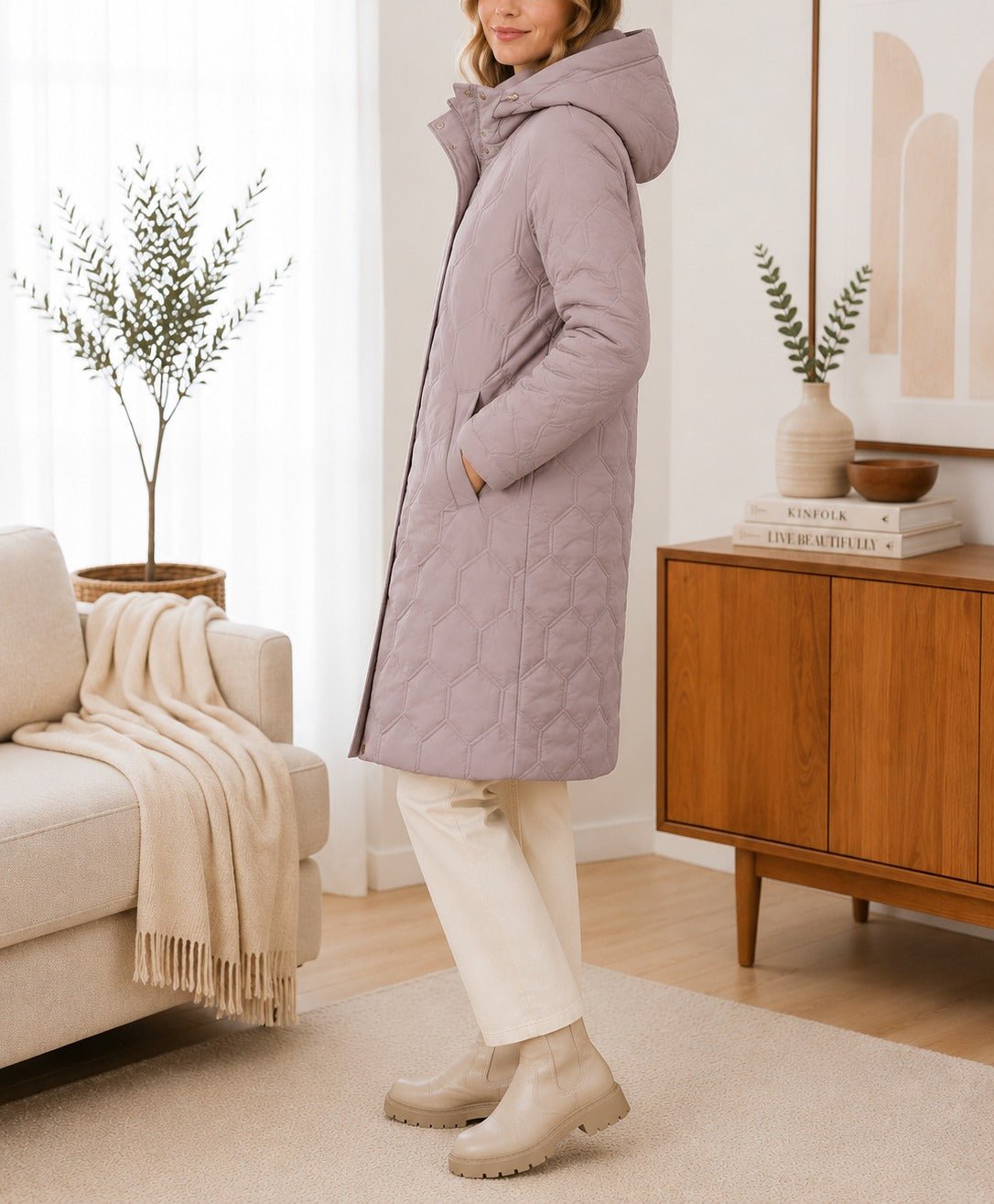 Ladies Beige Zip Puffer Jacket - StylePhase SA
