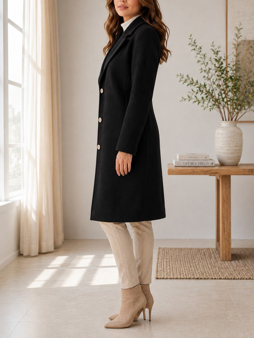 Ladies Black 3 Button Melton Coat - StylePhase SA