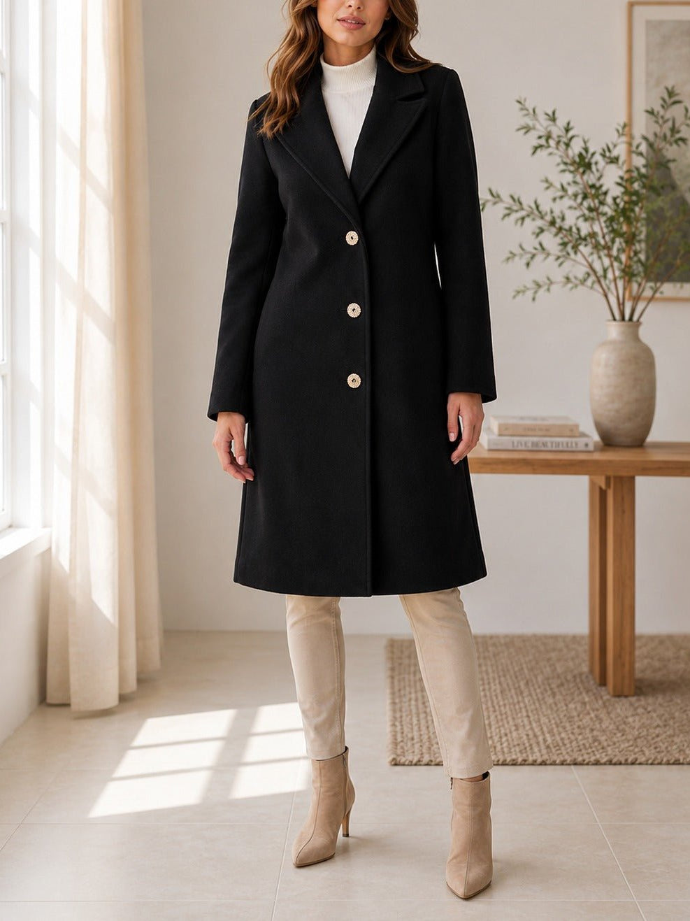 Ladies Black 3 Button Melton Coat - StylePhase SA