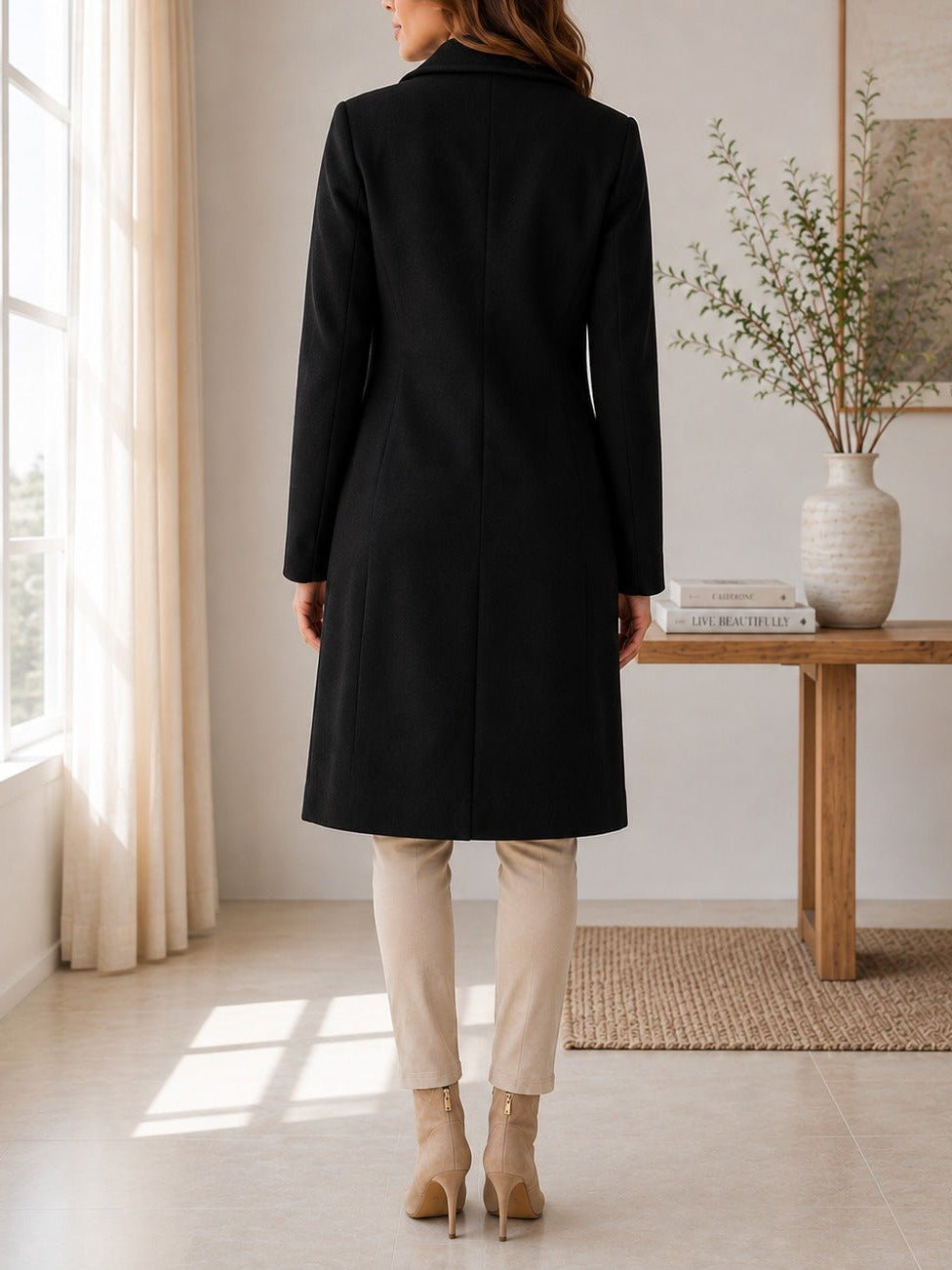 Ladies Black 3 Button Melton Coat - StylePhase SA