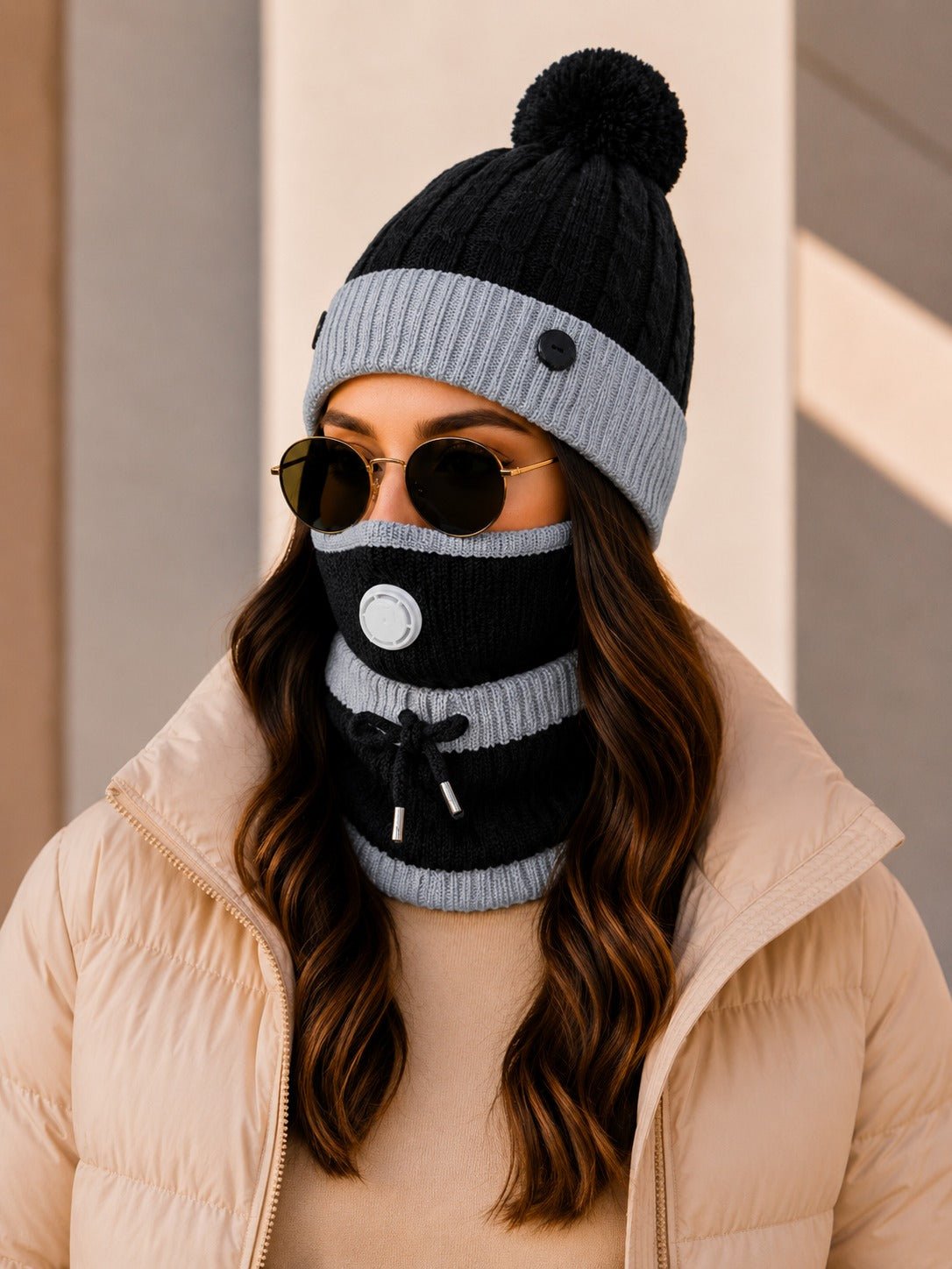 Ladies Black 3 Piece Fleece Beanie Set - StylePhase SA