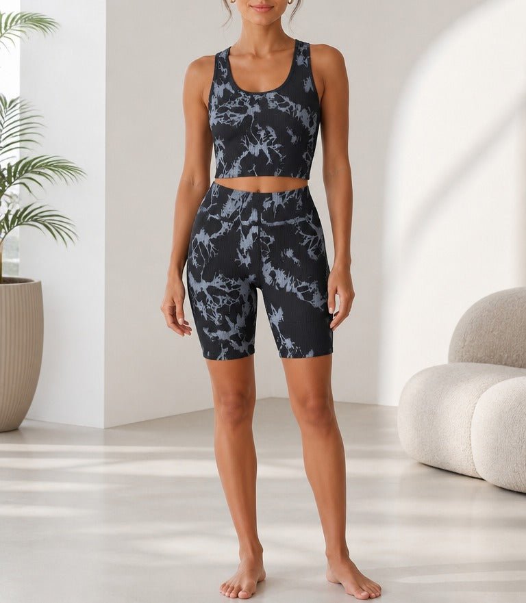 Ladies Black And Grey Tie Dye Active Wear Set - StylePhase SA