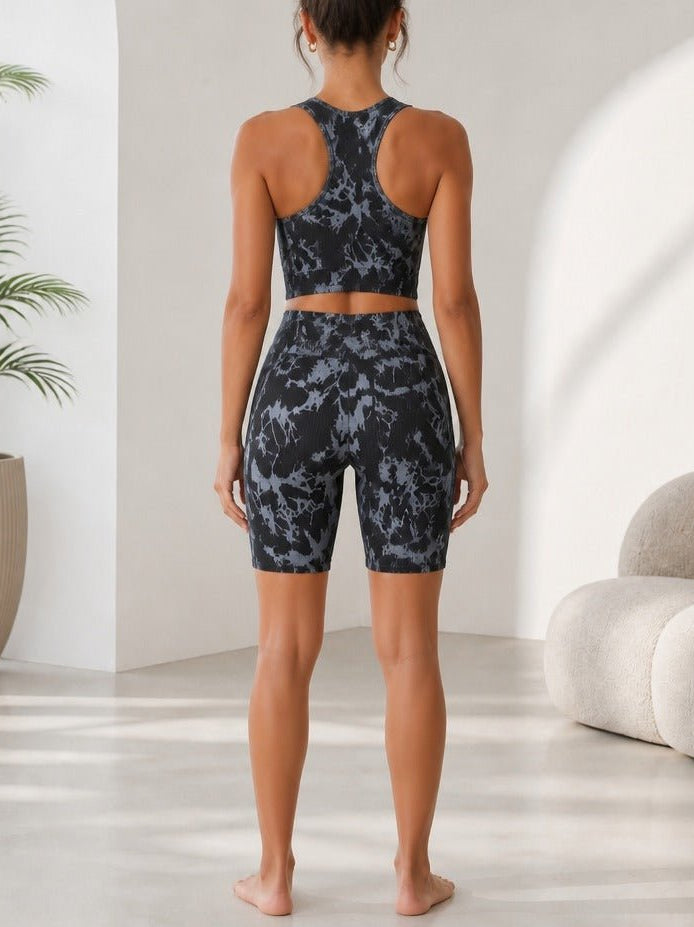 Ladies Black And Grey Tie Dye Active Wear Set - StylePhase SA