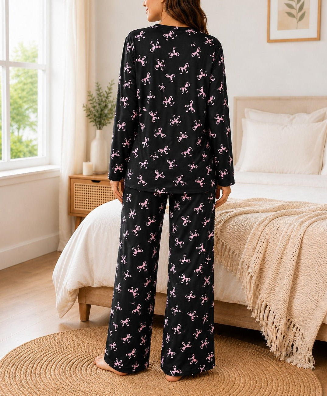 Ladies Black And Pink Button Pyjama - StylePhase SA