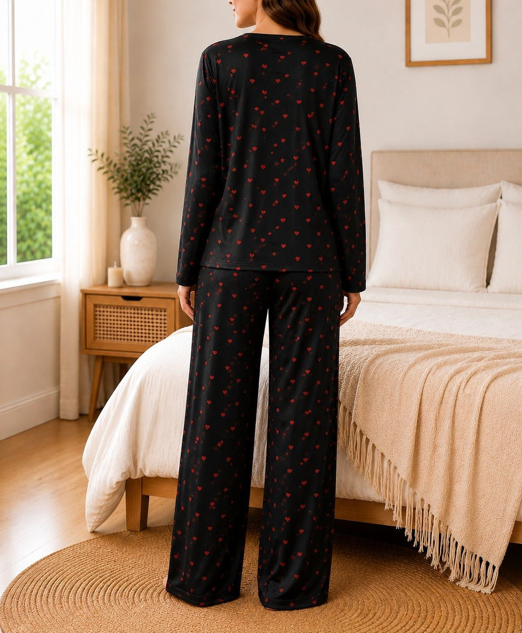 Ladies Black And Red Heart Button Pyjama - StylePhase SA