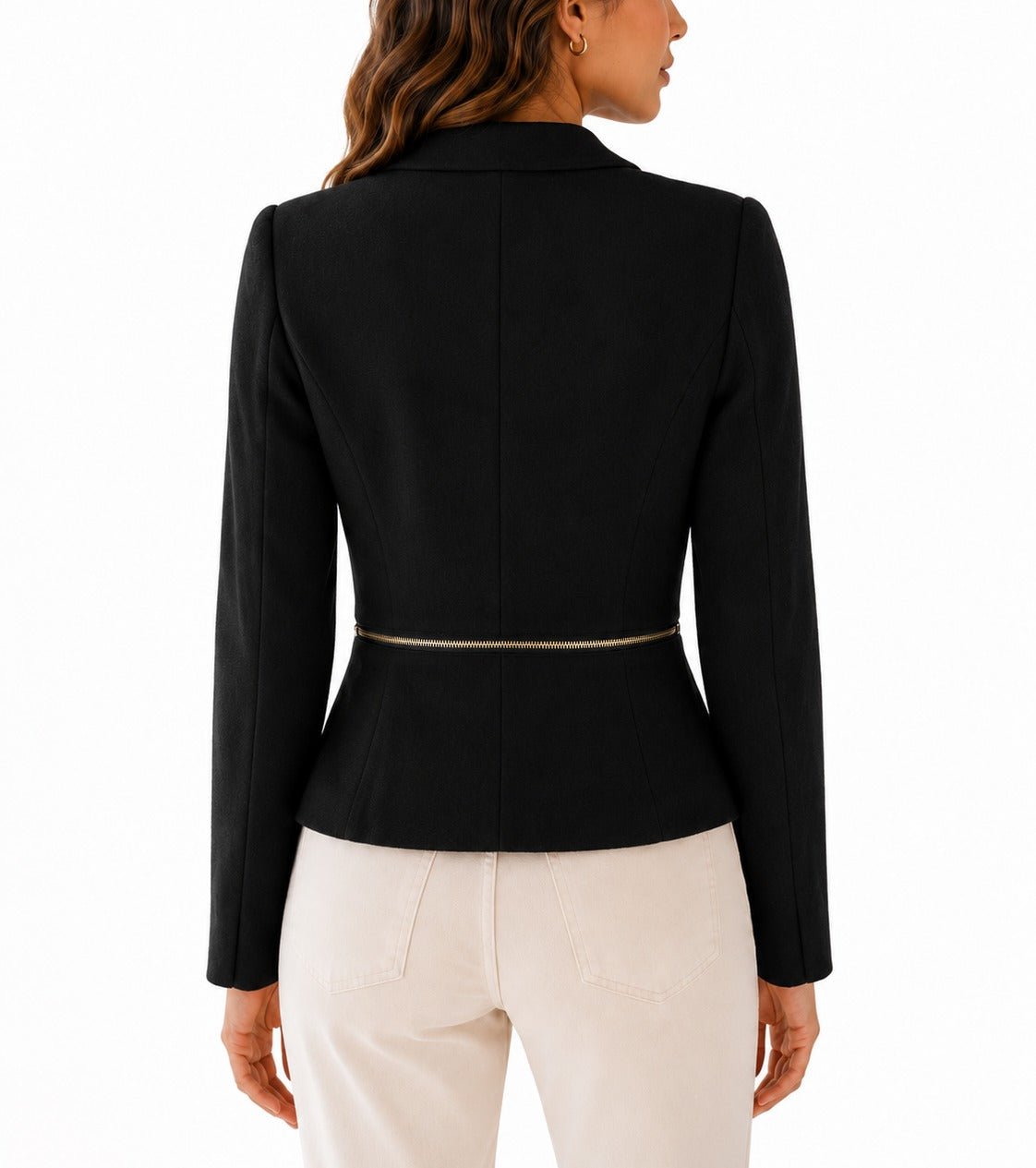 Ladies Black Asymmetric Zipper Slim Fit Blazer - StylePhase SA