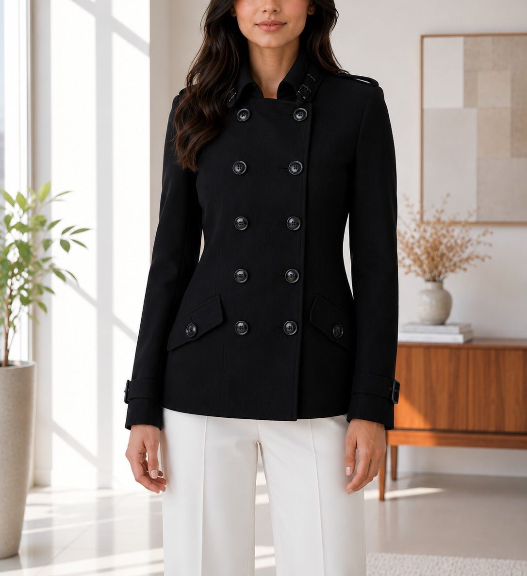Ladies Black Button Melton Blazer - StylePhase SA