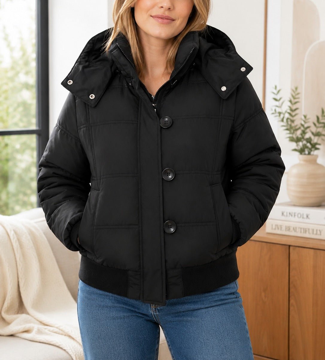 Ladies Black Button Puff Jacket - StylePhase SA