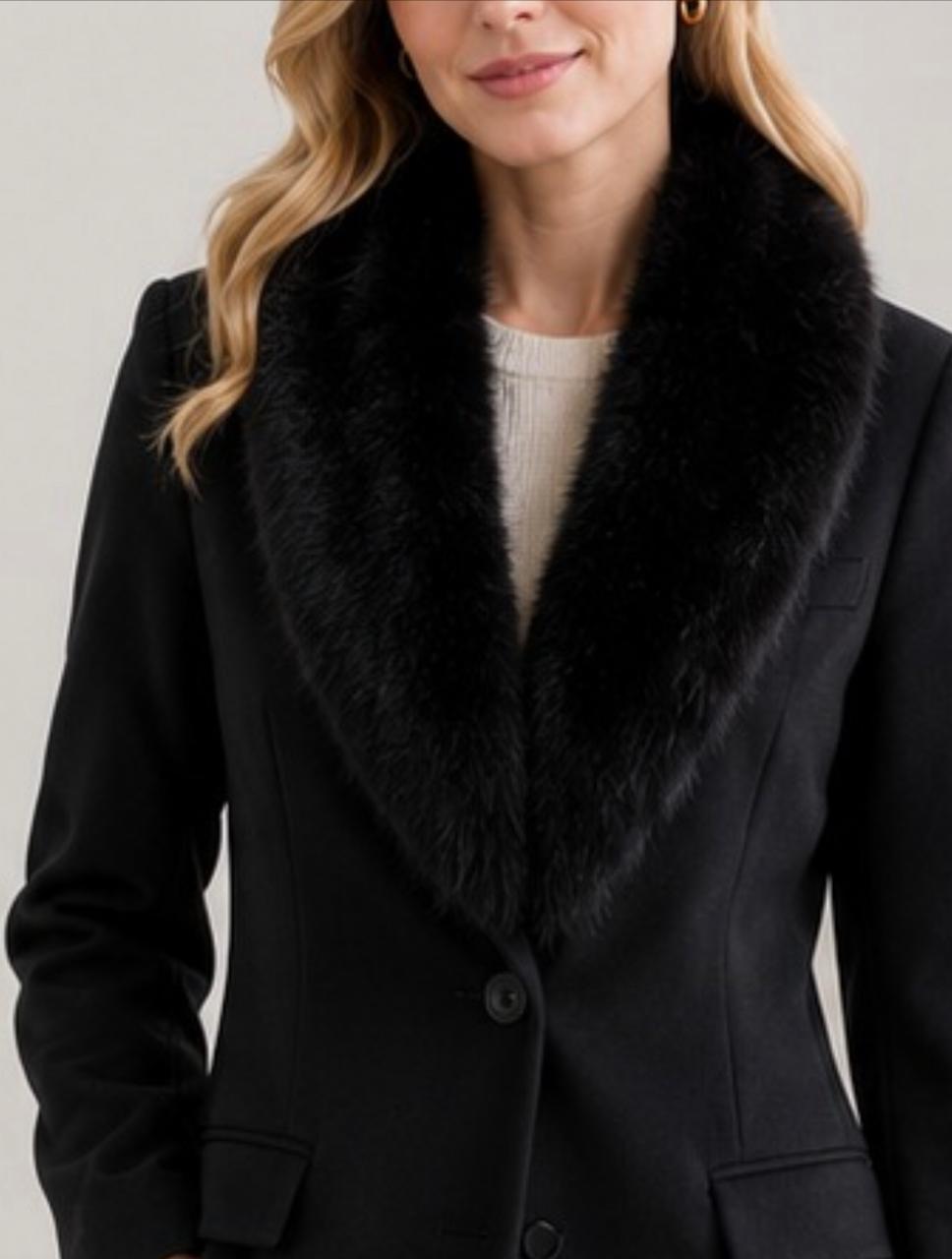 Ladies Black Detachable Fur Slim Fit Blazer Coat - StylePhase SA