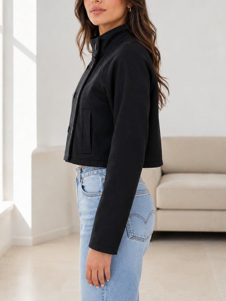 Ladies Black Double Breasted Crop Jacket - StylePhase SA