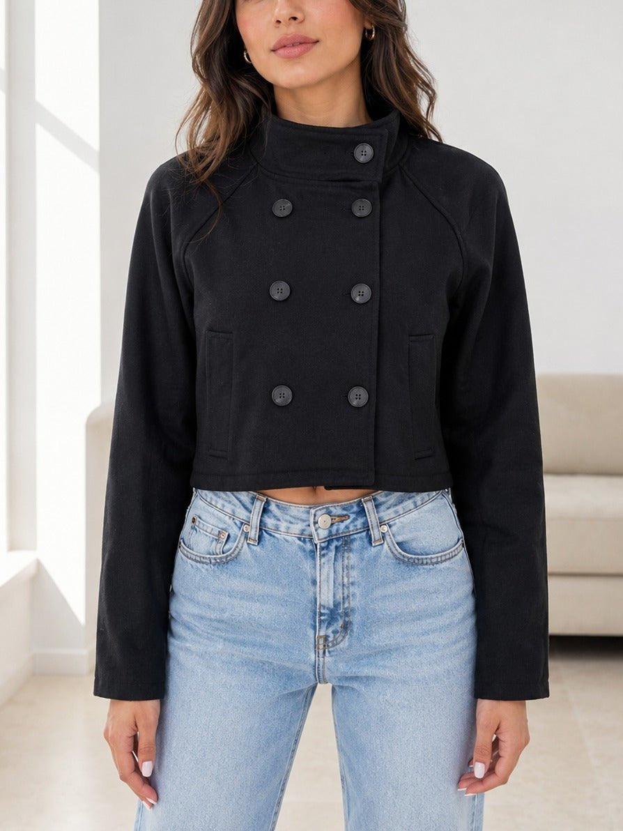Ladies Black Double Breasted Crop Jacket - StylePhase SA