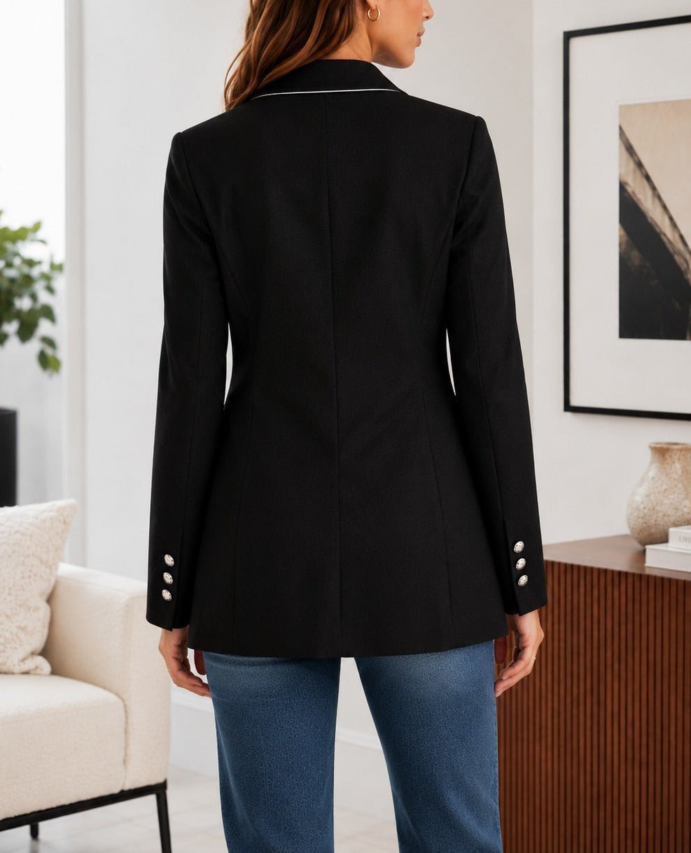 Ladies Black Double-Breasted Tailored Longline Coat - StylePhase SA