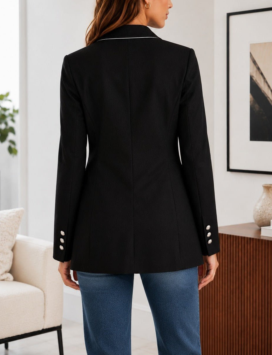 Ladies Black Double-Breasted Tailored Longline Coat - StylePhase SA