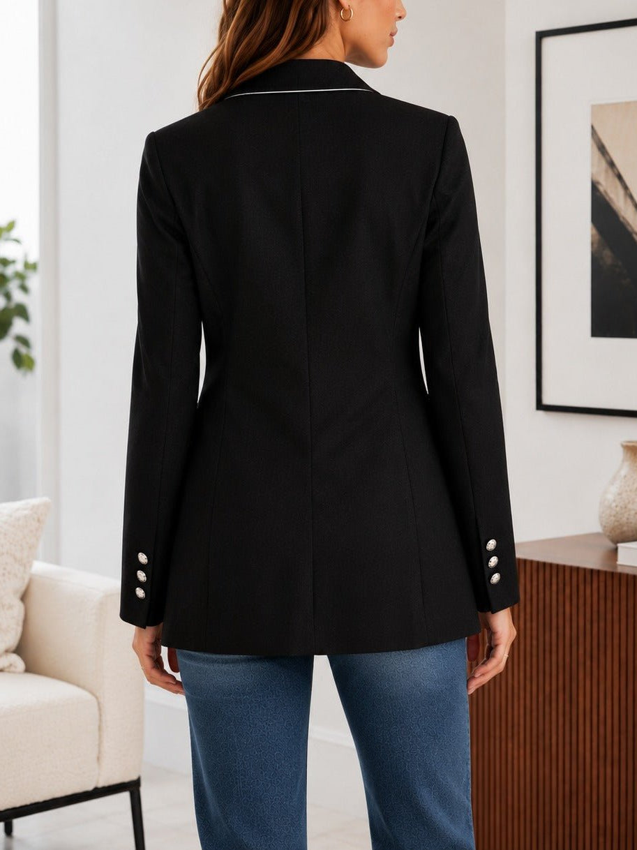 Ladies Black Double-Breasted Tailored Longline Coat - StylePhase SA