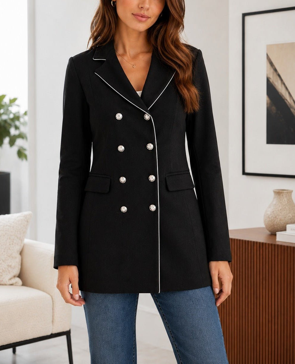 Ladies Black Double-Breasted Tailored Longline Coat - StylePhase SA