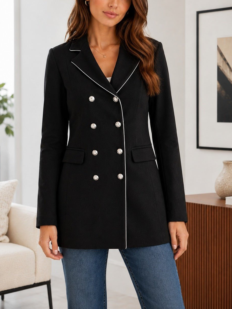 Ladies Black Double-Breasted Tailored Longline Coat - StylePhase SA