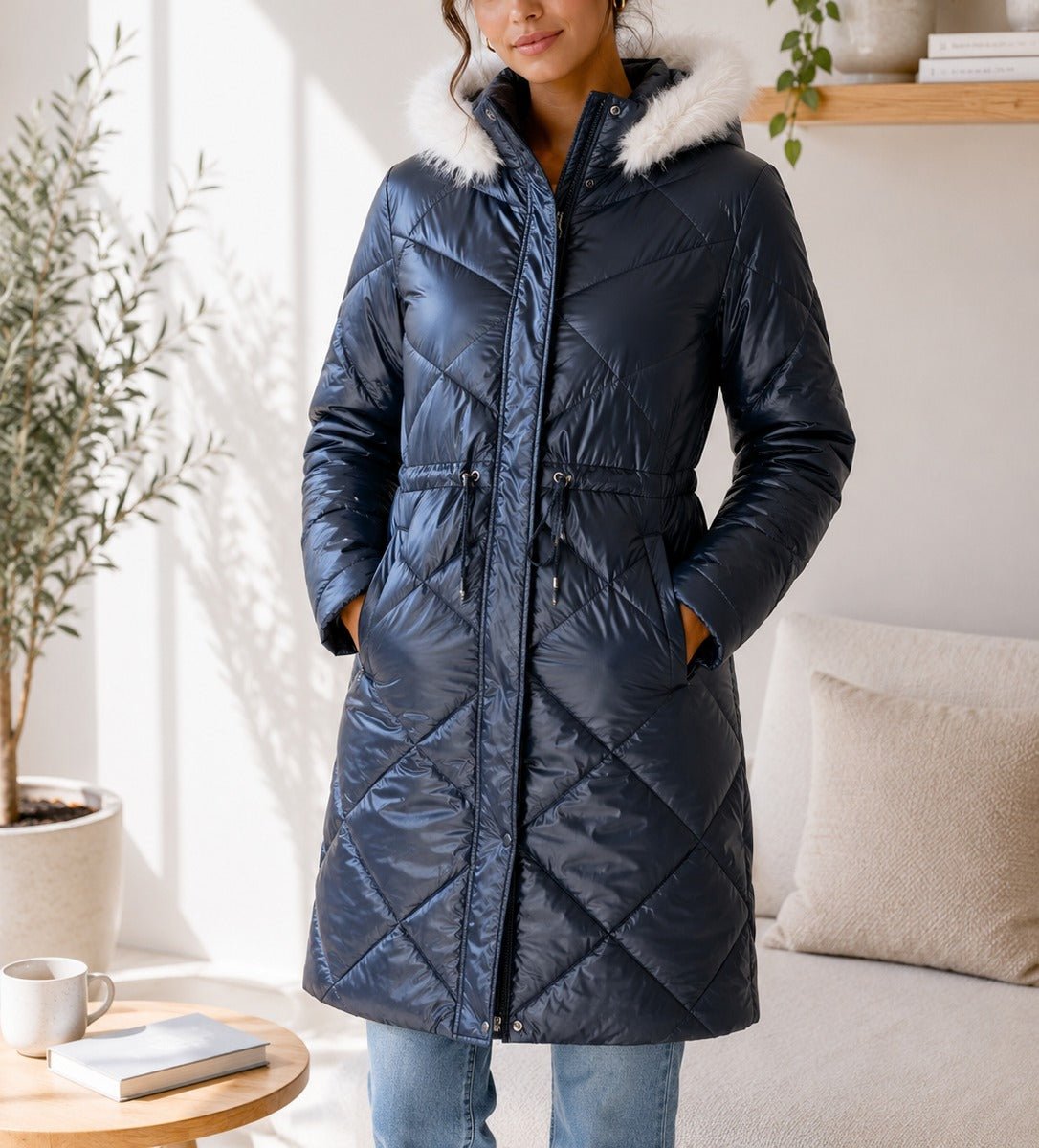 ladies Black Faux Fur Hoody Padded jacket - StylePhase SA