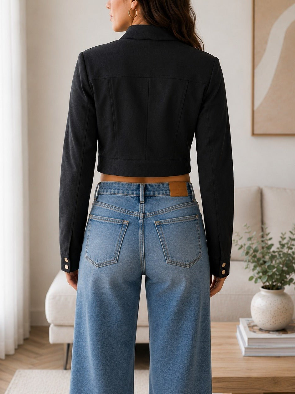 Ladies Black Faux Suede Cropped Jacket - StylePhase SA